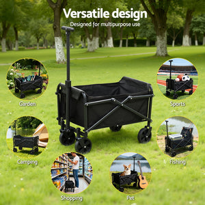 Folding Garden Cart | Camping Wagon Trolley | Outdoor Beach | Black