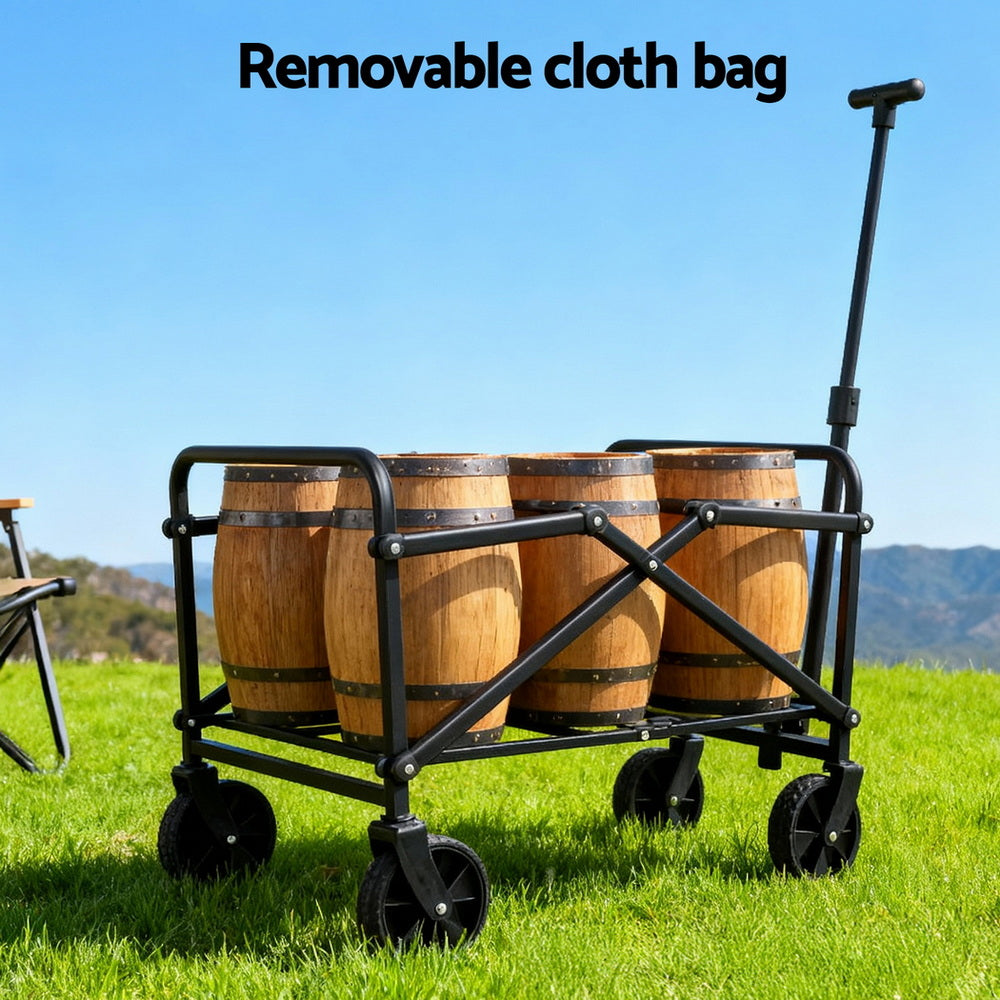 Folding Garden Cart | Camping Wagon Trolley | Outdoor Beach | Black