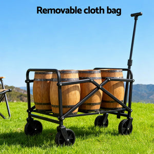 Folding Garden Cart | Camping Wagon Trolley | Outdoor Beach | Black