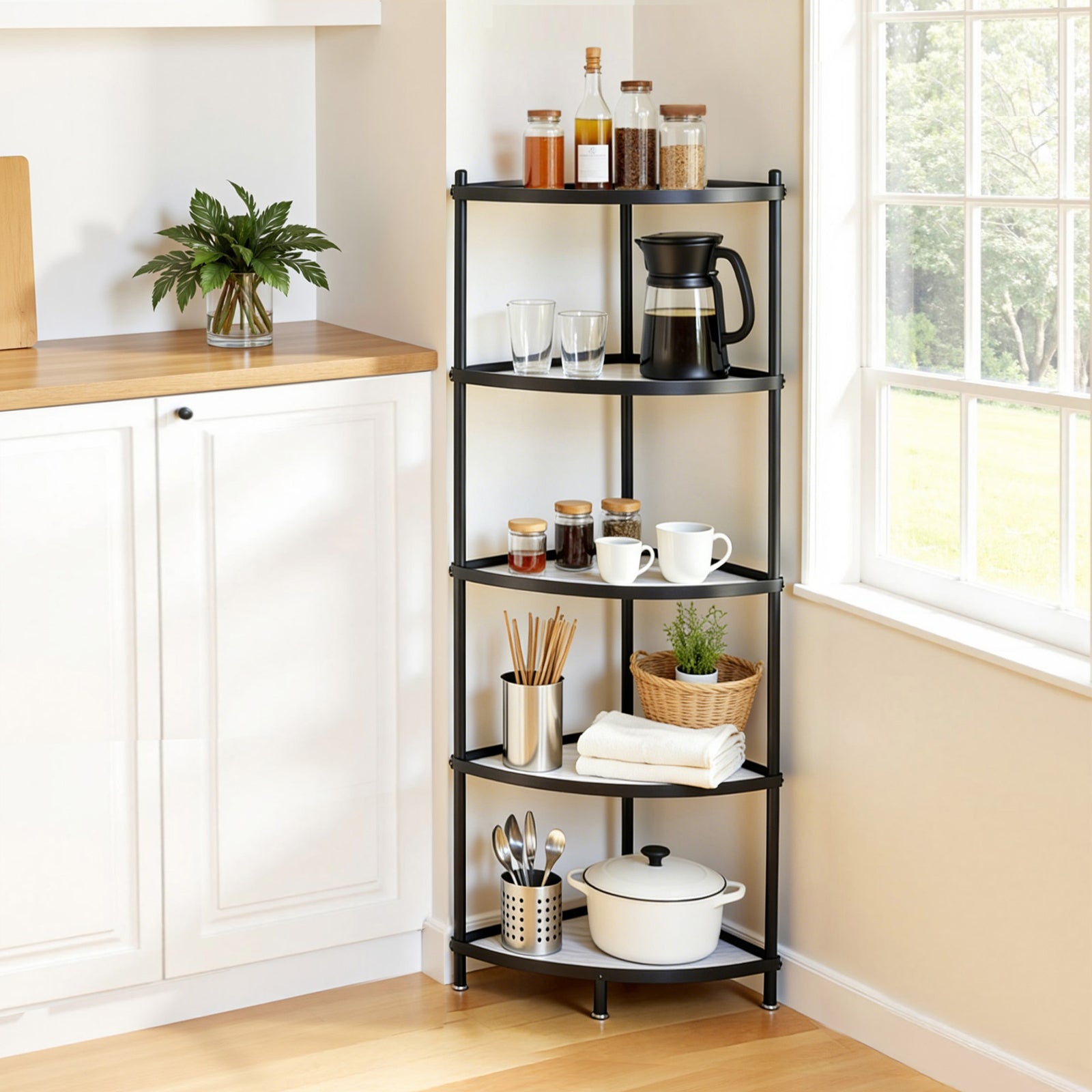 Kitchen Corner Shelf | 5-Tier Metal Microwave Storage Rack