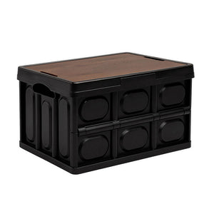 Folding Storage Crate | 50L | Stackable Outdoor Box | Plywood Lid | Black