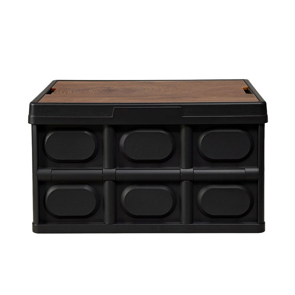 Folding Storage Crate | 50L | Stackable Outdoor Box | Plywood Lid | Black
