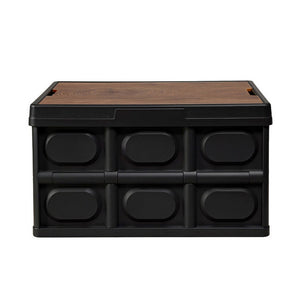 Folding Storage Crate | 50L | Stackable Outdoor Box | Plywood Lid | Black