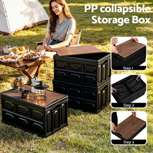Folding Storage Crate | 50L | Stackable Outdoor Box | Plywood Lid | Black