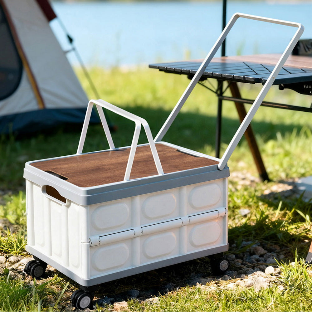 Collapsible Storage Box | 54L | Stackable | Wheels | Plywood Lid | Beige