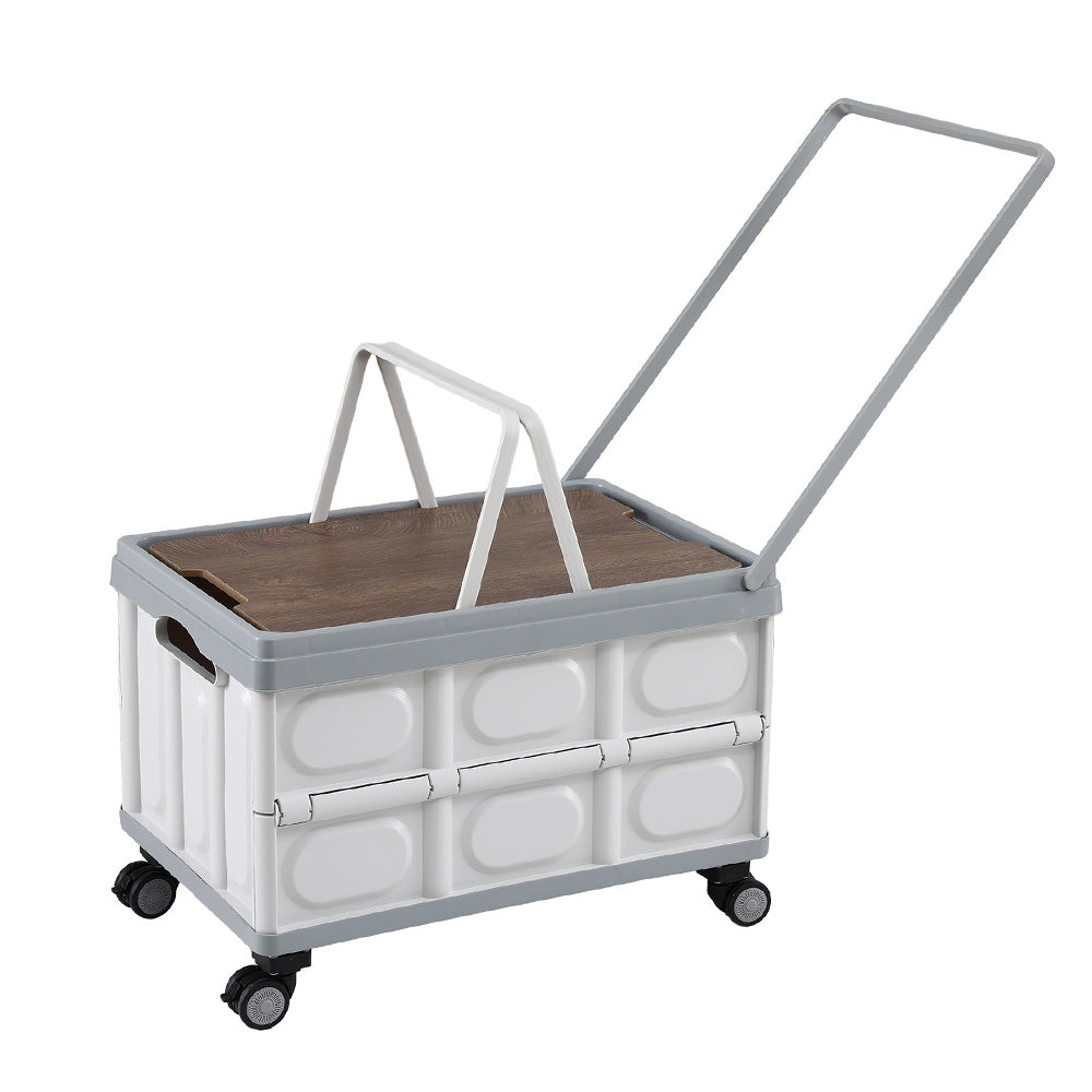 Collapsible Storage Box | 54L | Stackable | Wheels | Plywood Lid | Beige