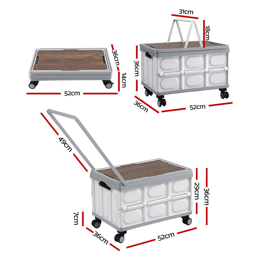 Collapsible Storage Box | 54L | Stackable | Wheels | Plywood Lid | Beige