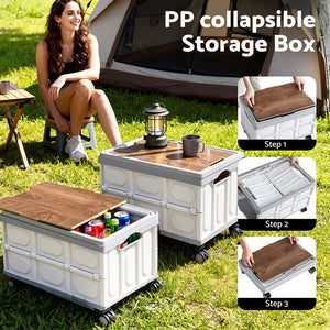 Collapsible Storage Box | 54L | Stackable | Wheels | Plywood Lid | Beige