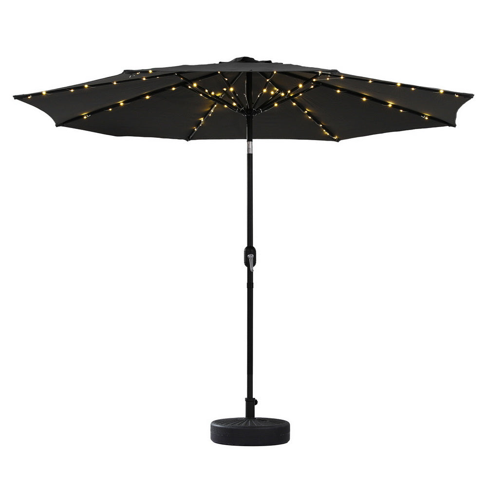 Market Umbrella | 2.9m | With Base + String Lights | Black