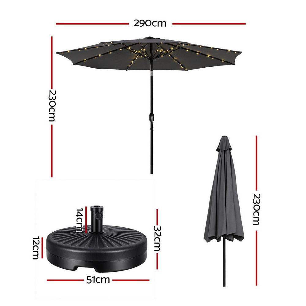 Outdoor Umbrella | 2.9m | Tilt + String Lights | Charcoal Shade (Set A)