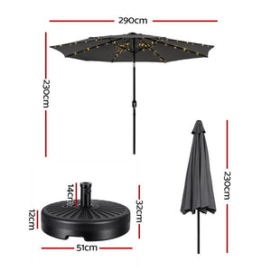 Outdoor Umbrella | 2.9m | Tilt + String Lights | Charcoal Shade (Set A)