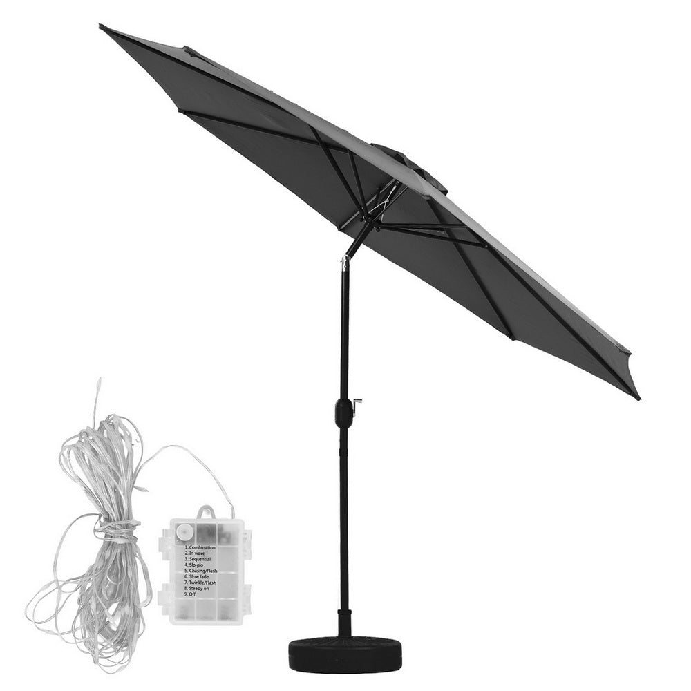 Outdoor Umbrella | 2.9m | Tilt + String Lights | Charcoal Shade (Set A)