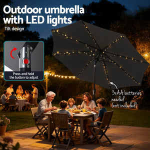 Outdoor Umbrella | 2.9m | Tilt + String Lights | Charcoal Shade (Set A)