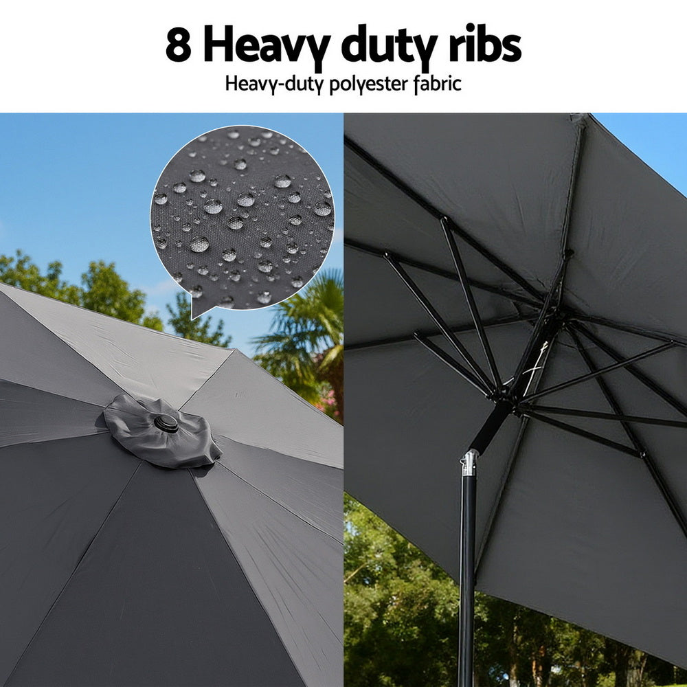 Outdoor Umbrella | 2.9m | Tilt + String Lights | Charcoal Shade (Set A)