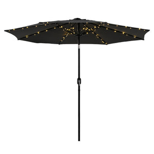 Patio Umbrella | 2.9m | Tilt + String Lights | Black