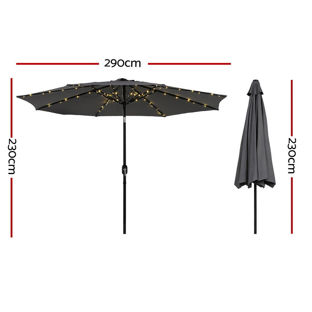 Market Umbrella | 2.9m | Tilt Feature | String Lights | Charcoal (Set B)