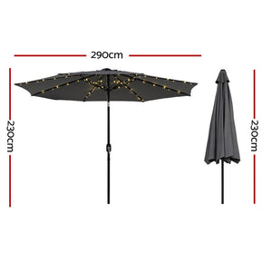 Market Umbrella | 2.9m | Tilt Feature | String Lights | Charcoal (Set B)