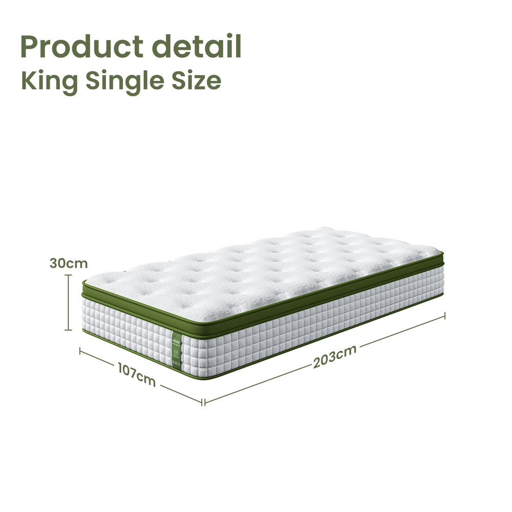 30cm Hybrid Mattress | King Single | Cooling Gel Memory Foam | 5-Zone Pocket Spring