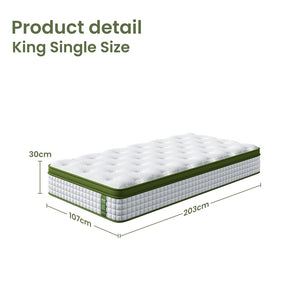 30cm Hybrid Mattress | King Single | Cooling Gel Memory Foam | 5-Zone Pocket Spring