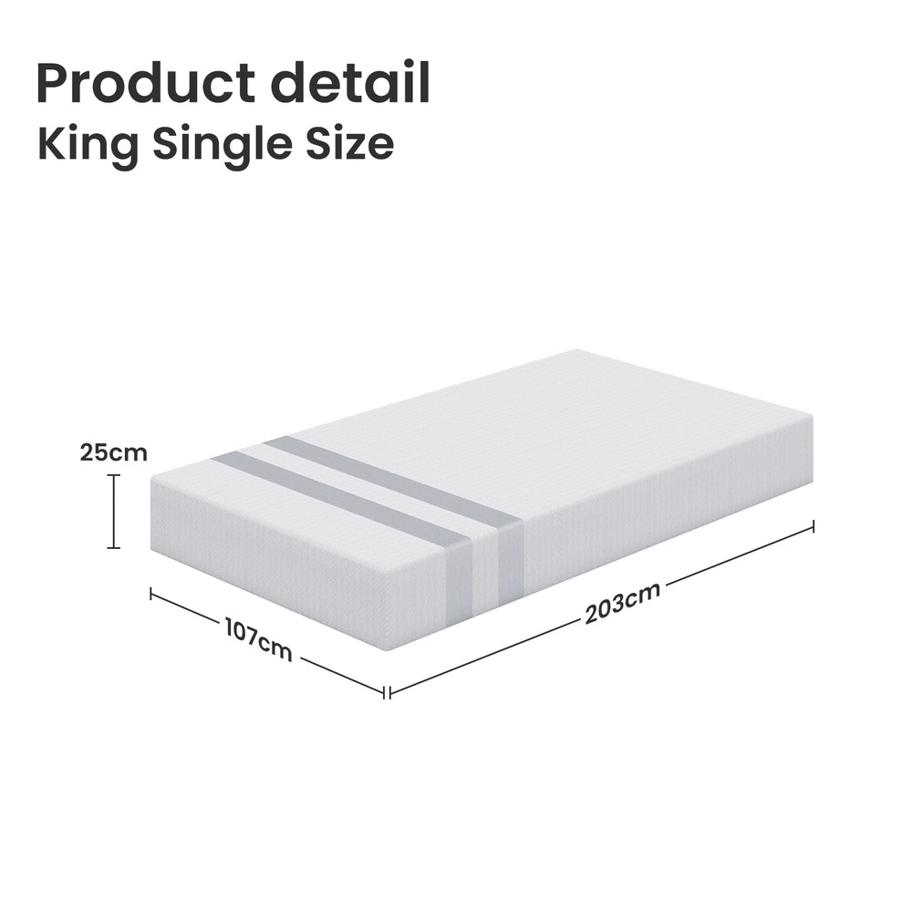 25cm King Single Reversible Gel Memory Foam Mattress BedStory Medium & Firm