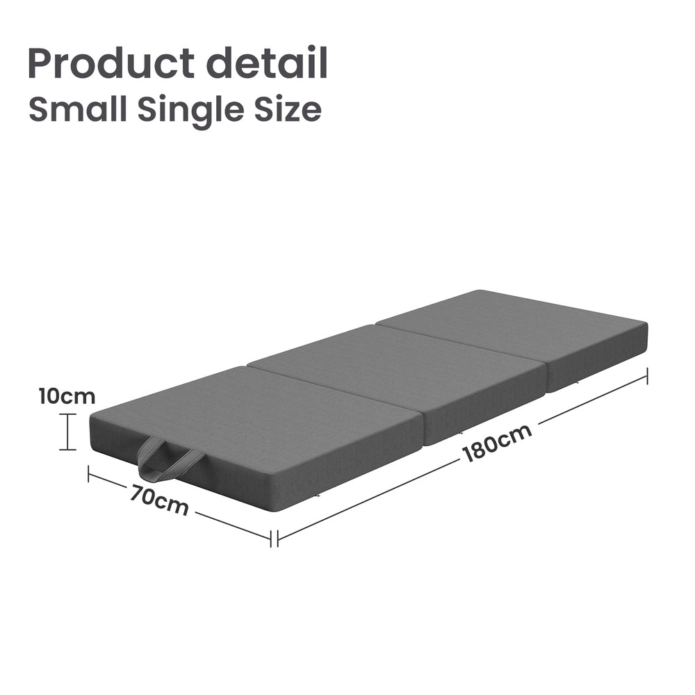 10cm | 3-Fold Folding Foam Mattress | Small Single 180x70cm | Washable Cover