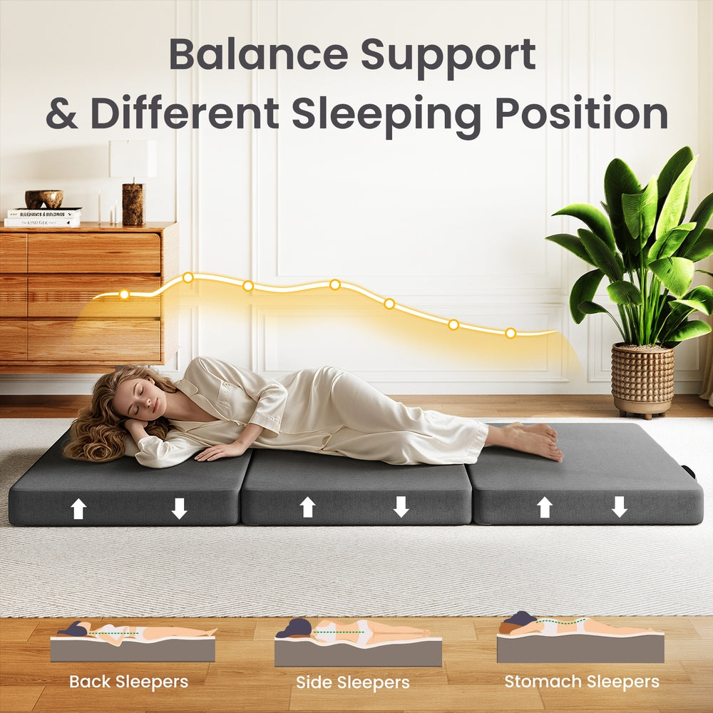 10cm | 3-Fold Folding Foam Mattress | Small Single 180x70cm | Washable Cover