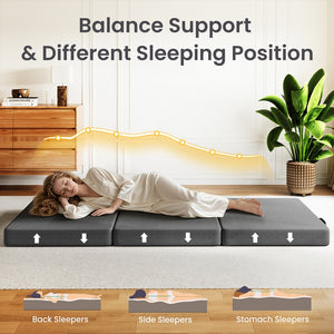 10cm | 3-Fold Folding Foam Mattress | Small Single 180x70cm | Washable Cover