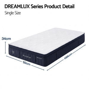 RoomSense Single Mattress, 34cm Thick Medium Firm Hybrid Mattress for Back Pain Relief, Tencel Cooling Pocket Spring Mattress Single Size in a Box