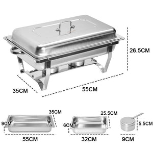 Alston 4.5LX2 Chafing Dish Set, Premium 410 Stainless Steel Buffet Warmer, Bain Marie Food Server with Fuel Holders & Lid, Stackable Catering Equipment for Hotels, Parties, Weddings & Banquets, Silver