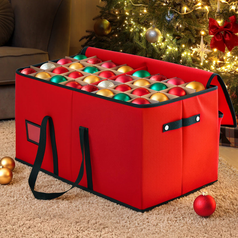 Christmas Bauble Storage Box | 128 Slot Ornament Container | Xmas Decoration Organiser