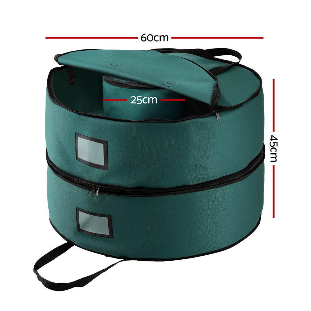 Christmas Wreath Storage Bag | 2-Tier Ornament Holder | Fits 60cm Wreath | Xmas Organiser