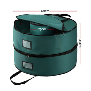 Christmas Wreath Storage Bag | 2-Tier Ornament Holder | Fits 60cm Wreath | Xmas Organiser