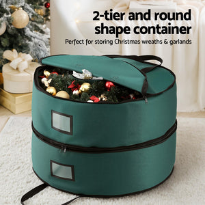 Christmas Wreath Storage Bag | 2-Tier Ornament Holder | Fits 60cm Wreath | Xmas Organiser