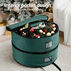 Christmas Wreath Storage Bag | 2-Tier Ornament Holder | Fits 60cm Wreath | Xmas Organiser