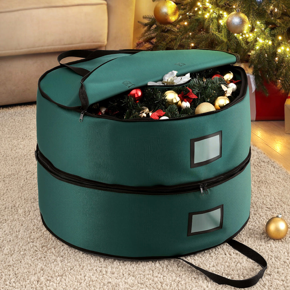 Christmas Wreath Storage Bag | 2-Tier Ornament Holder | Fits 60cm Wreath | Xmas Organiser