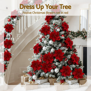 Christmas Tree Flower Set 14pcs | Red Magnolia Ornaments | Garland & Wreath Decor
