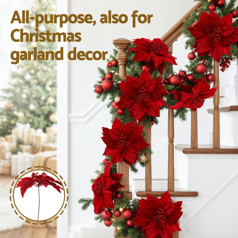 Christmas Tree Flower Set 14pcs | Red Magnolia Ornaments | Garland & Wreath Decor