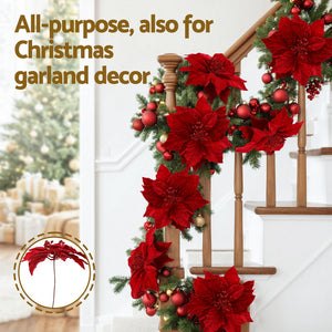 Christmas Tree Flower Set 14pcs | Red Magnolia Ornaments | Garland & Wreath Decor