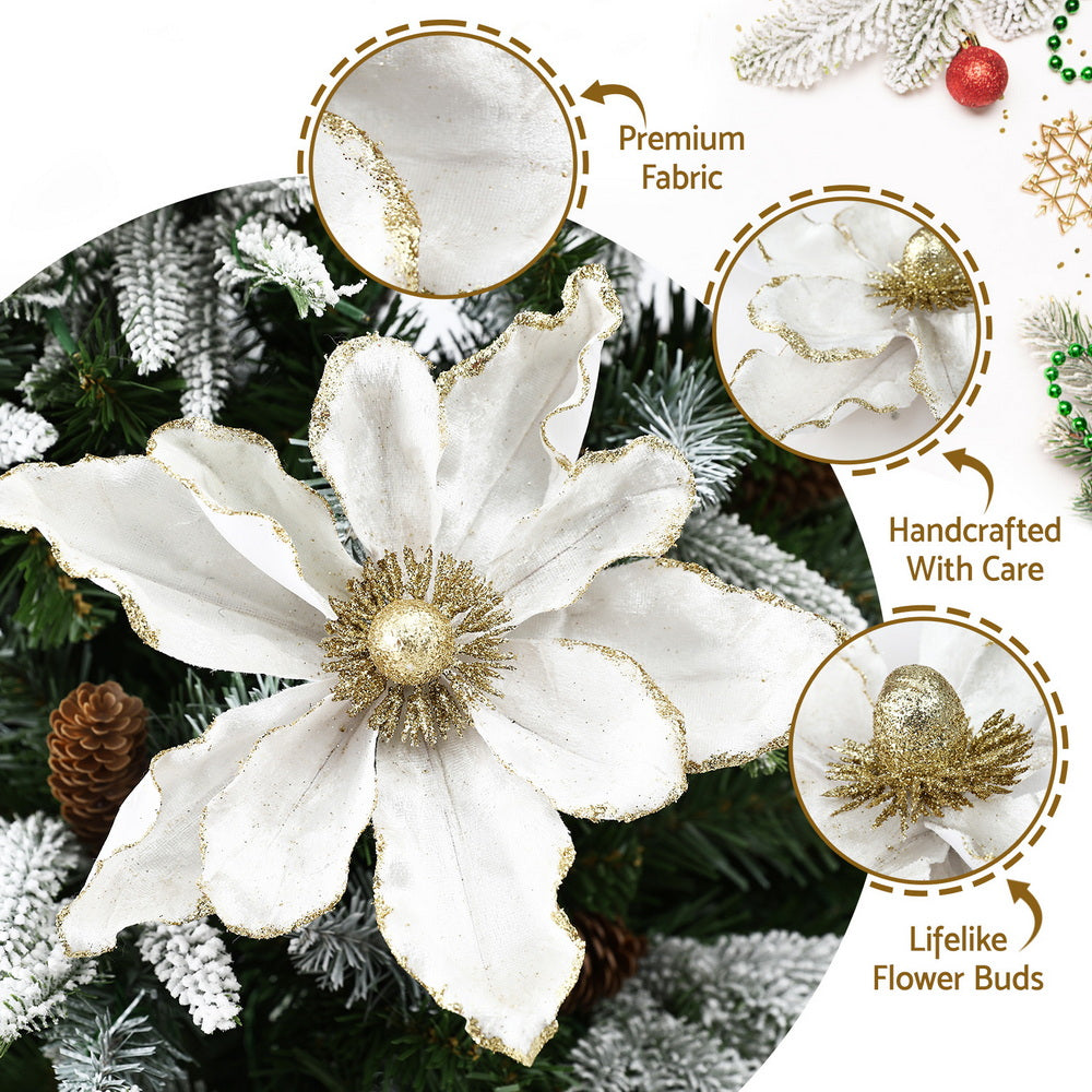 Christmas Tree Flower Set 14pcs | White Magnolia Ornaments | Garland & Wreath Decor
