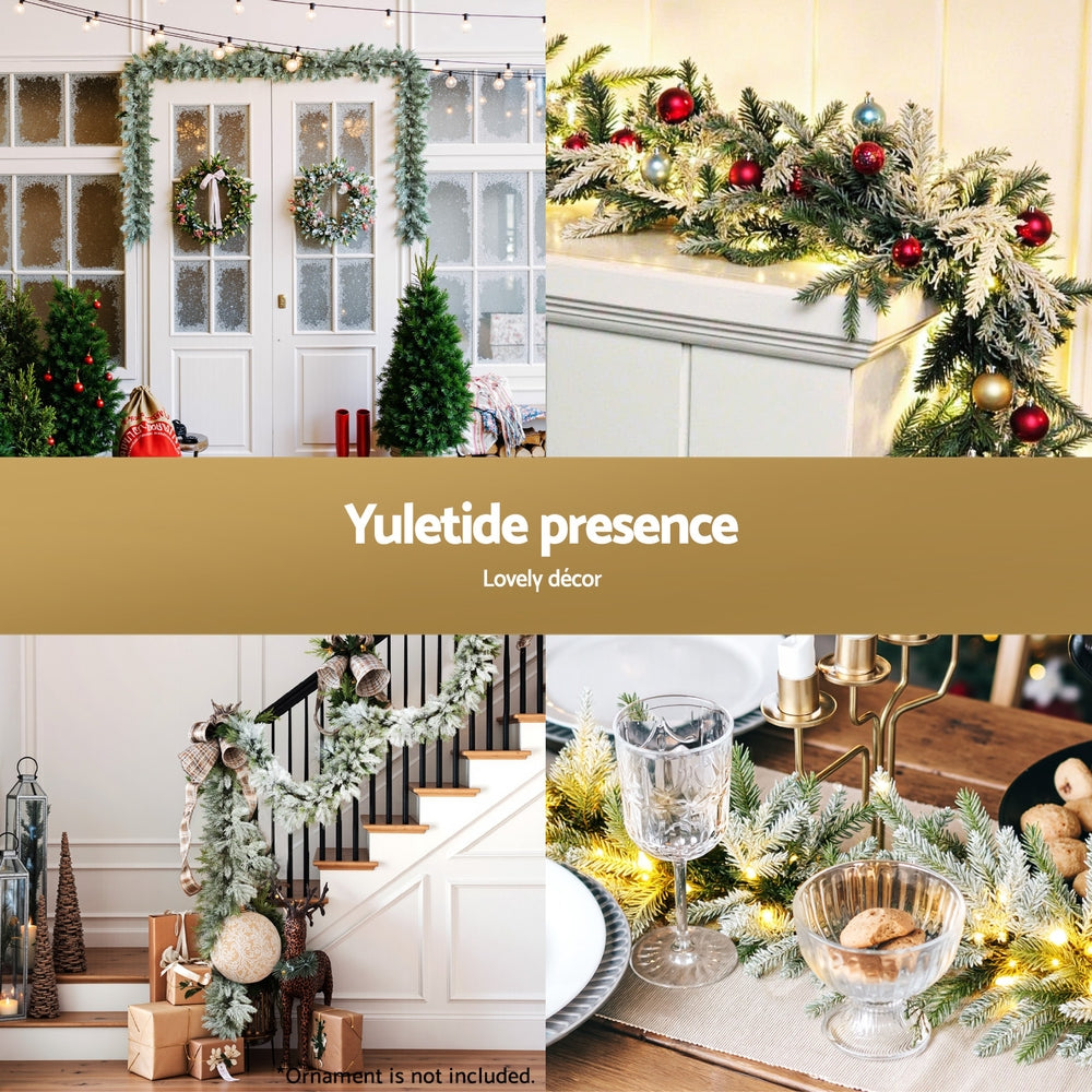 Christmas Garland 3m | Pre-Lit LED Lights | Snow Frosted Tips | Green Xmas Decoration