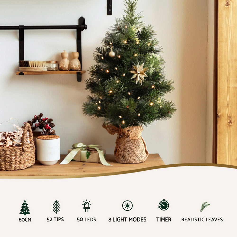 Christmas Tree 60cm | Mini Tabletop LED Tree | 8 Light Modes & Timer