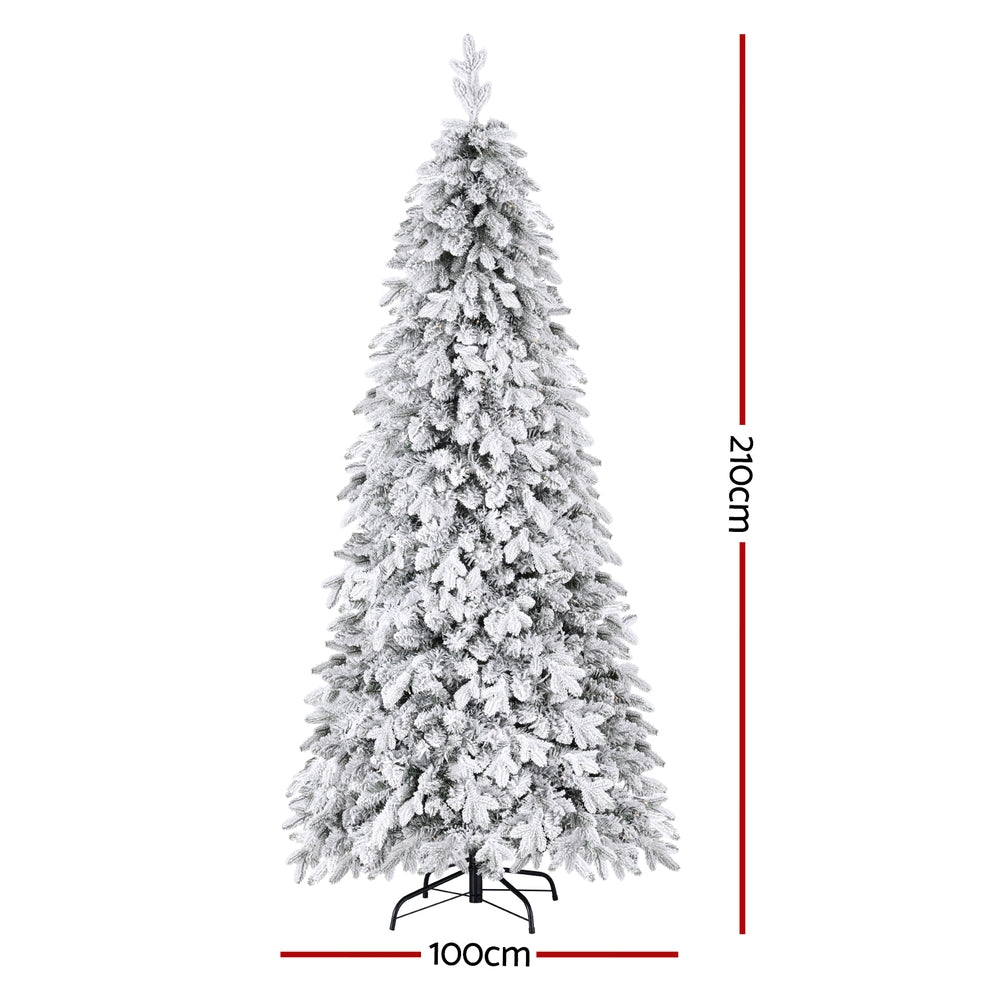 Flocked Pencil Christmas Tree 2.1m | LED Lights | 860 Tips | White Slim Design