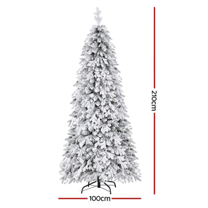 Flocked Pencil Christmas Tree 2.1m | LED Lights | 860 Tips | White Slim Design