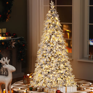 Flocked Pencil Christmas Tree 2.1m | LED Lights | 860 Tips | White Slim Design