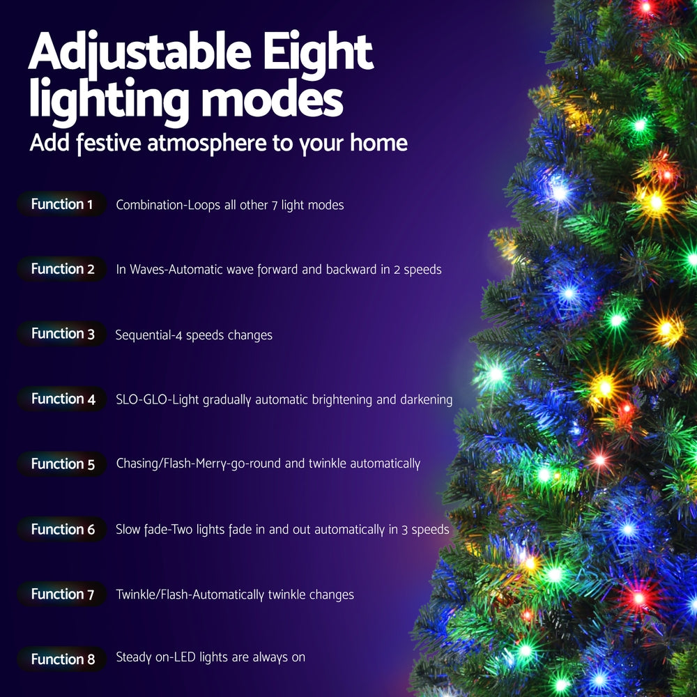 Pre-Lit Christmas Tree 1.8m | 8 Light Modes | Multi-Colour LED | 200 Lights