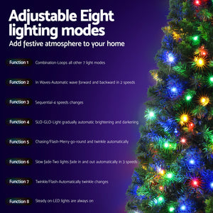 Pre-Lit Christmas Tree 1.8m | 8 Light Modes | Multi-Colour LED | 200 Lights