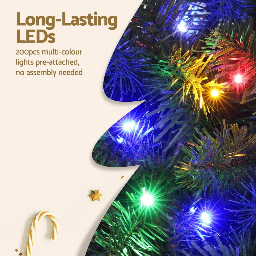 Pre-Lit Christmas Tree 1.8m | 8 Light Modes | Multi-Colour LED | 200 Lights