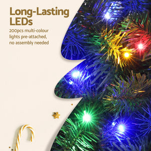 Pre-Lit Christmas Tree 1.8m | 8 Light Modes | Multi-Colour LED | 200 Lights