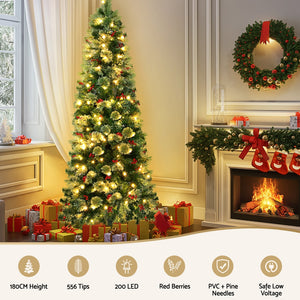 Christmas Tree 1.8m | LED Party Tree | Red Berry Decoration | Holiday Display