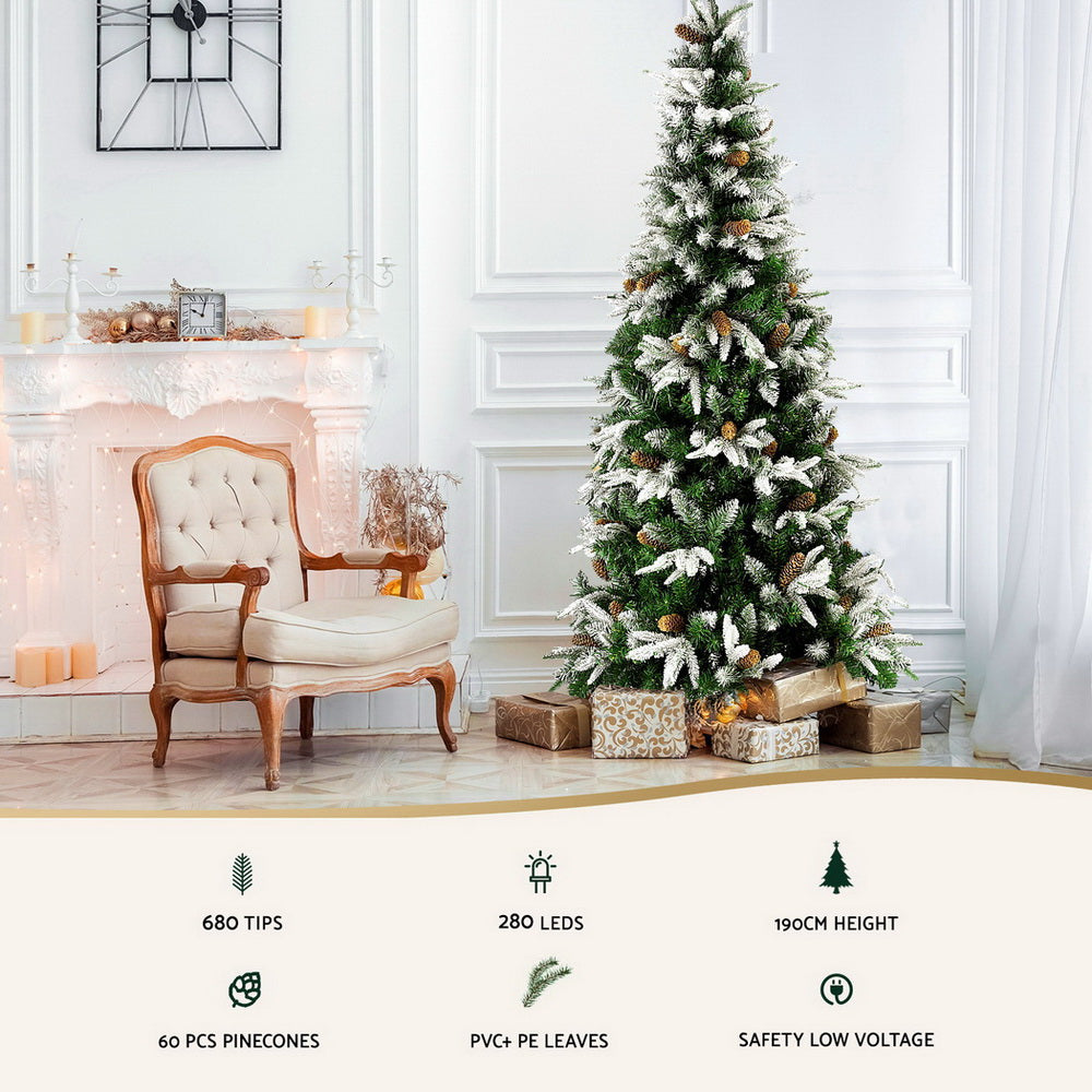 Christmas Tree 190cm | Pine Cone Design | LED Flocking Xmas Tree | 680 Tips
